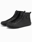 Męskie buty wysokie trampki z ozdobnym noskiem – czarne V1 OM-FOTH-0157