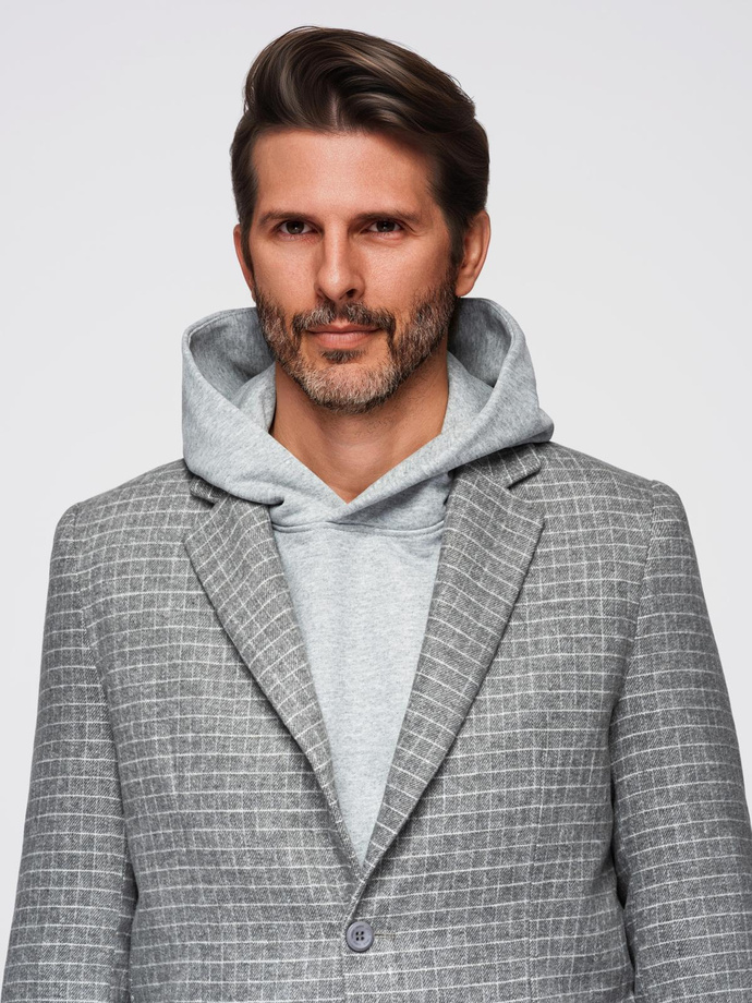 Men's checkered blazer with wool - grey V1 OM-BLZB-0117