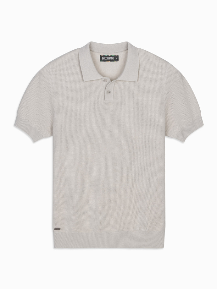 Men's cotton structured knit polo shirt - beige V6 OM-POSS-0117