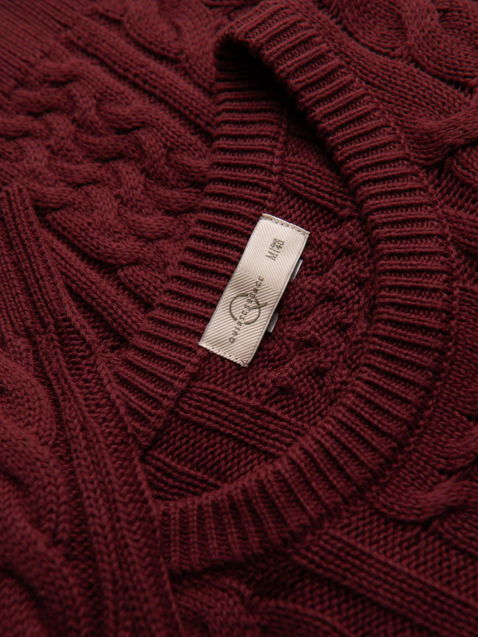 Elegancki sweter męski z ciekawym splotem –  bordowy V6 OM-SWSW-0173
