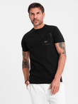 Men's cotton t-shirt with pocket print - black V1 OM-TSPT-0154