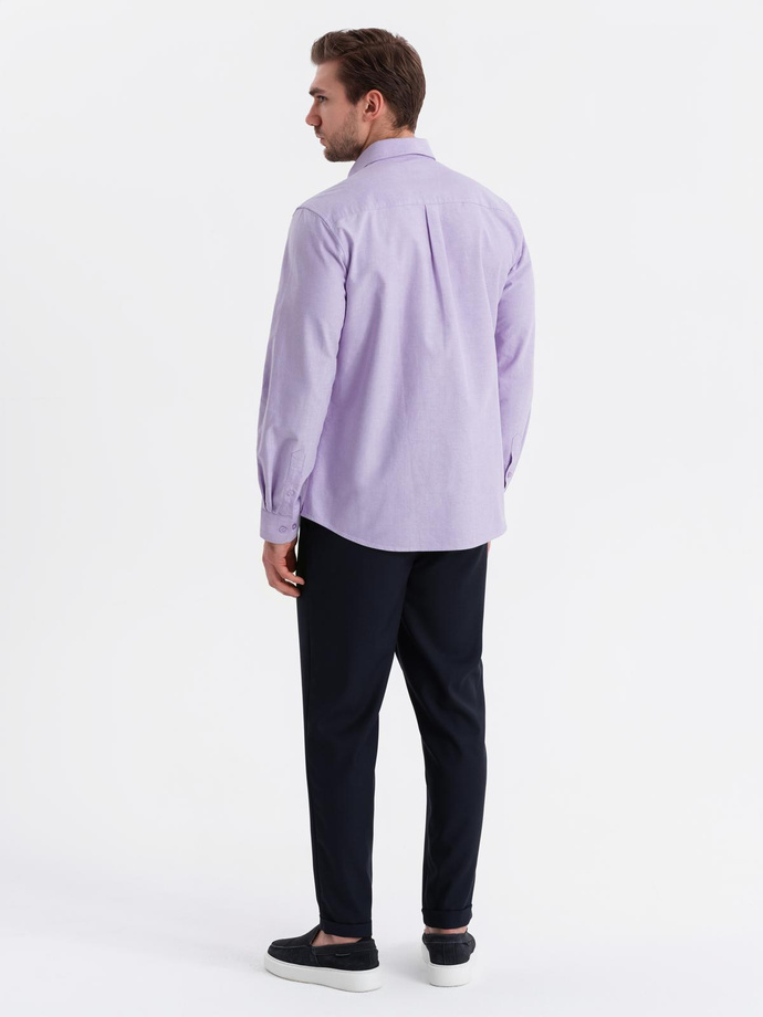 Bawełniana męska pastelowa koszula typu oxford – lawendowa V2 OM-SHOS-0183