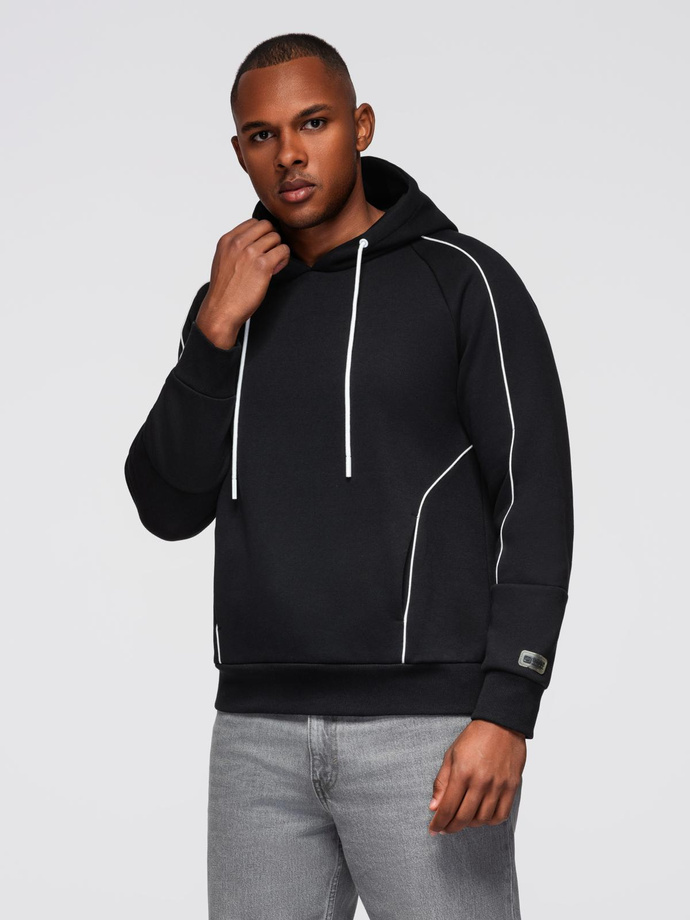 Unbuttoned men's sweatshirt with stand-up collar and hood - black V1 OM-SSZP-0216