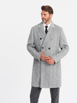 Elegant double-breasted men's herringbone coat - grey V1 OM-COWC-0118