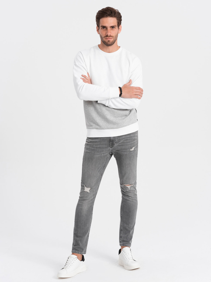 Bluza męska OVERSIZE z kontrastowym łączeniem kolorów - biało-szara V1 OM-SSNZ-0130