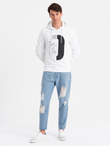 Męskie spodnie jeansowe TAPERED FIT z dziurami – jasnoniebieskie V1 OM-PADP-0175