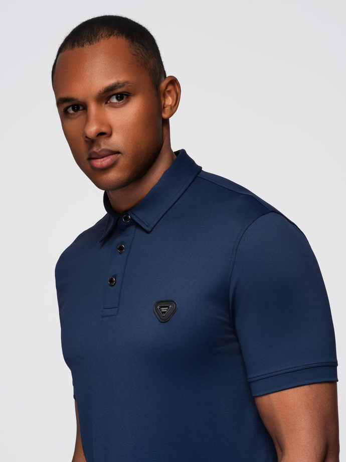 Stylish men's stretch fabric polo shirt - navy blue V3 OM-POSS-0150