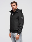 Men's faux leather jacket with ribbed bottom hem - black V2 OM-JAFL-0109