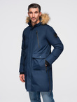 Alaskan men's winter jacket with detachable fur from the hood - navy blue V1 OM-JALJ-0148