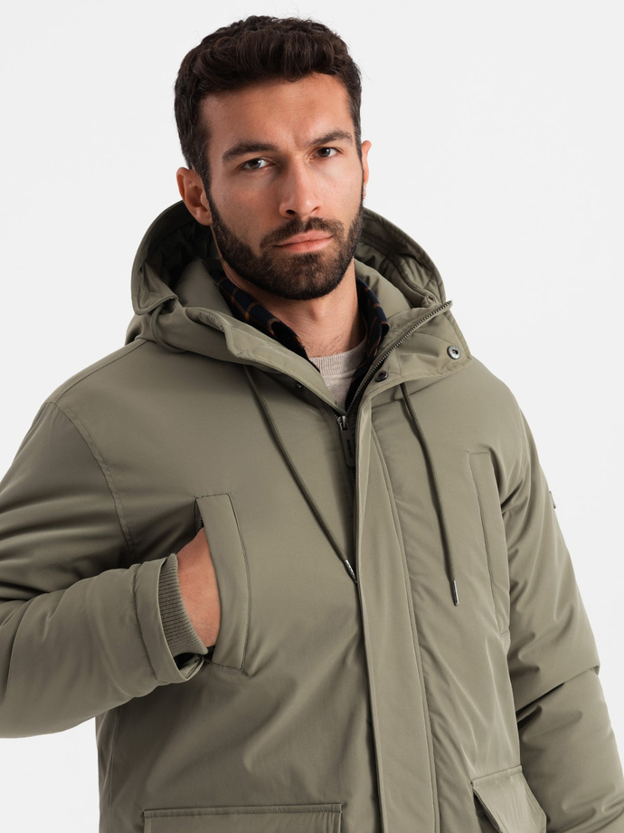 Klasyczna męska długa kurtka typu parka – oliwkowa V3 OM-JALJ-0166