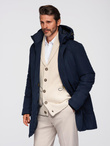 Elegant men's parka with cargo pockets and hood - navy blue V2 OM-JAPJ-0287