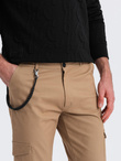 Men's pants with cargo pockets and leg hem - warm brown V2 OM-PACG-0189