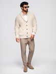 Men's cotton cardigan sweater with shawl collar - beige V2 OM-SWCD-0153