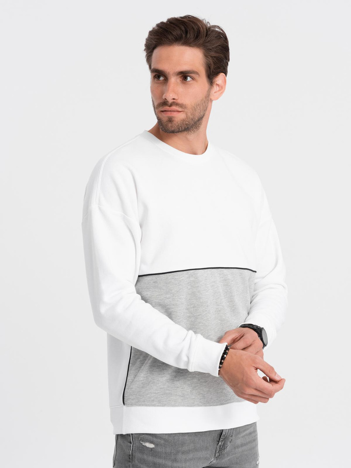 Men's OVERSIZE sweatshirt with contrasting color combination - white and gray V1 B1673