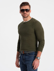 Men's cotton sweater with round neckline - dark olive V7 OM-SWSW-0103