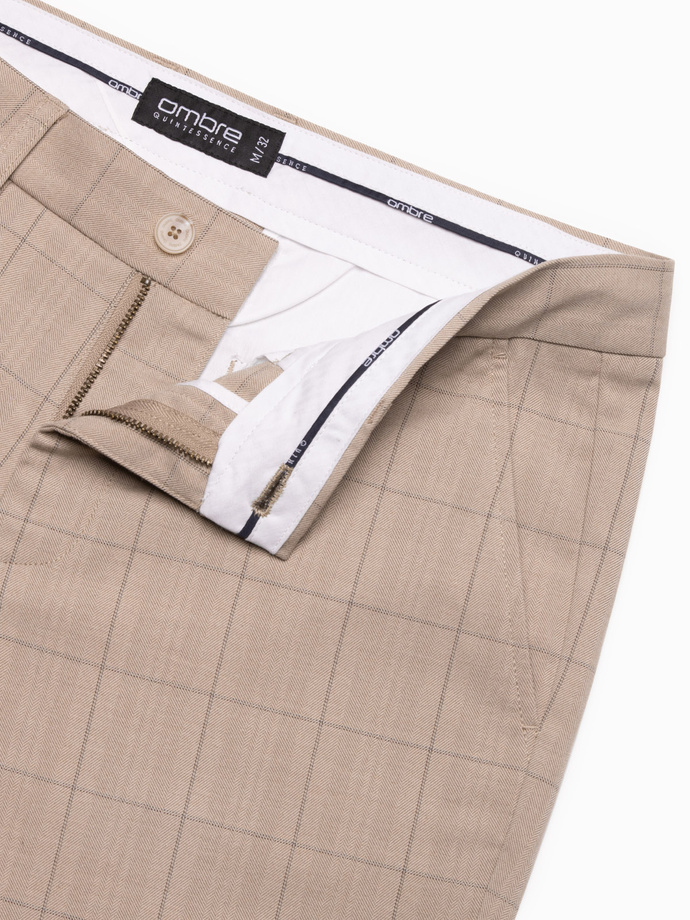 Men's classic cut pants in fine check - sand V2 OM-PACP-0187