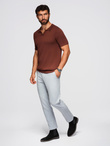 Men's buttonless polo shirt with classic weave - dark brown V4 OM-POSS-0159