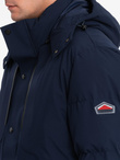 Men's winter jacket with detachable hood made of waterproof material - navy blue V1 OM-JAHP-0306