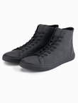Men's high-top sneakers with matte texture and embossed logo - black V1 OM-FOTH-0185