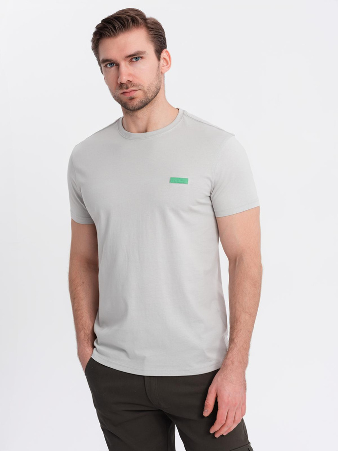Men's cotton t-shirt with green patch on chest - light grey V2 OM-TSCT-0151