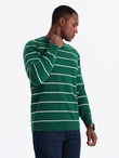 Casualowy sweter męski w poziome paski – zielony V4 OM-SWSW-0143