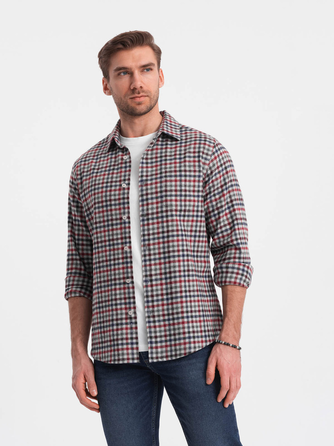 Men's checkered flannel shirt - navy blue and red V3 OM-SHCS-0150