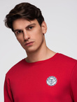 Men's non-stretch sweatshirt with round neckline and patch - red V1 B1713
