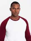 Men's longsleeve with contrasting raglan sleeves - white and maroon V2 OM-LSCL-0105