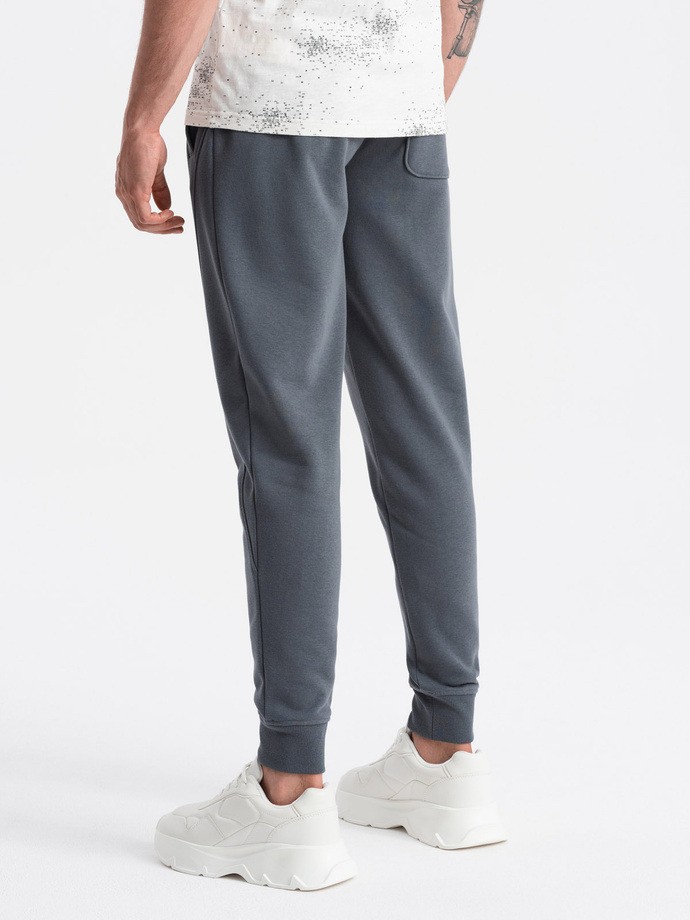 Bawełniane dresowe spodnie męskie joggery BASIC – grafitowe V11 OM-PABS-0174