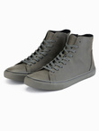 Men's high-top sneakers with matte texture and embossed logo - dark olive V2 OM-FOTH-0185