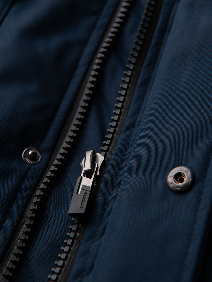 Ocieplana kurtka męska alaska z kieszeniami i rozpinanym dołem – granatowa V1 OM-JALJ-0148