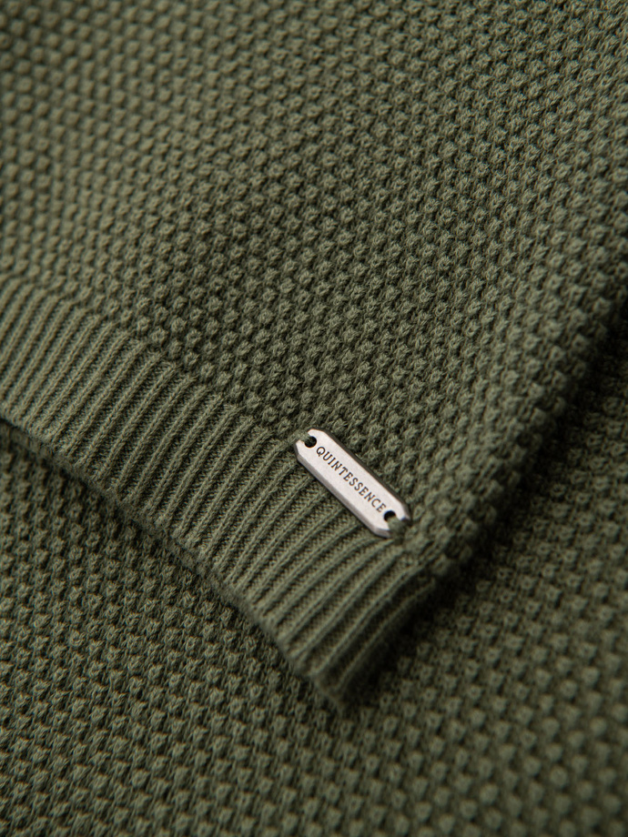 Men's knitted t-shirt with fine texture - olive V5 OM-TSCT-0244