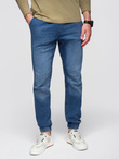 Men's wash-effect denim JOGGERS pants - blue V2 OM-PADJ-0267