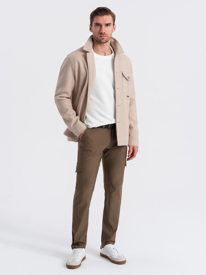 Men's REGULAR fabric pants with cargo pockets - olive V2 OM-PACG-0178