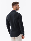 Men's cotton SLIM FIT shirt with stand-up collared collared stripes - black V4 OM-SHCS-0178 