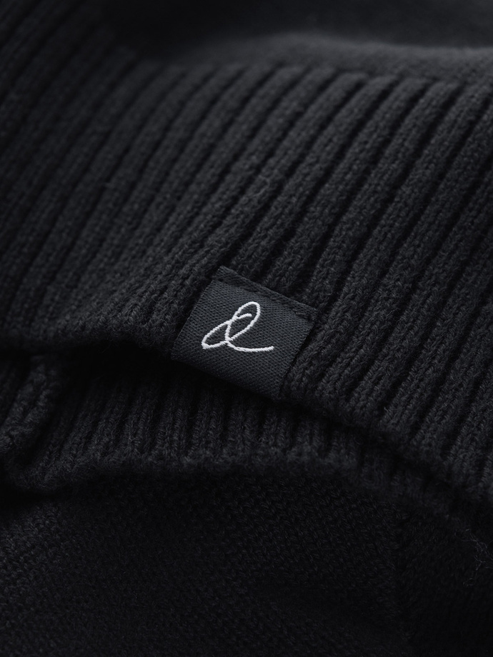Męska zimowa czapka beanie z bawełnianej dzianiny – czarna V1 OM-ACWH-0124
