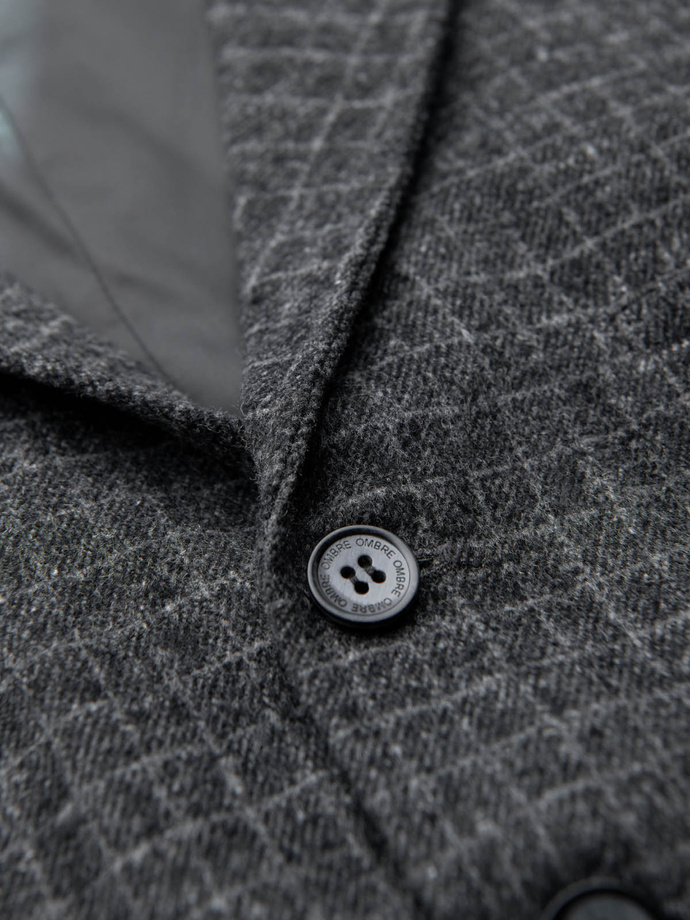 Elegant men's checkered vest with lapels - black V3 OM-BLZV-0110