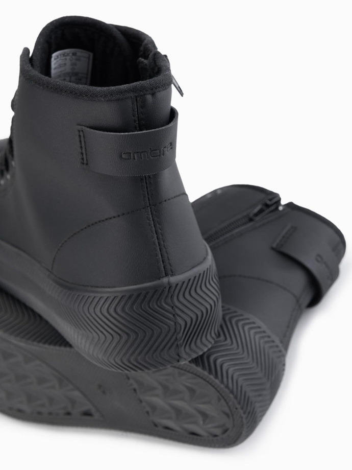 Men's high top sneakers with zipper for easy donning - black V1 OM-FOTH-0184