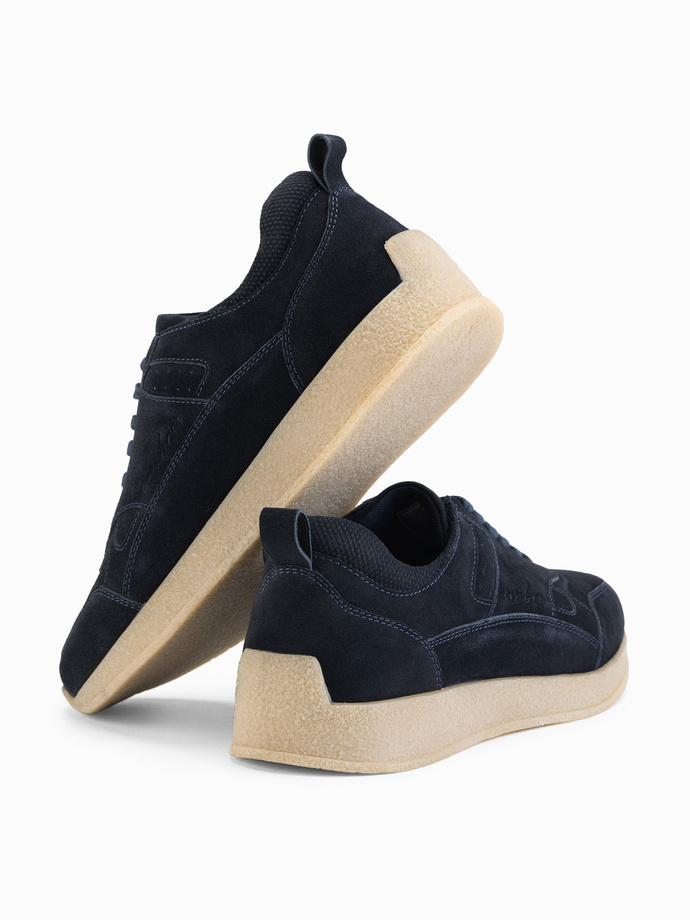 Men's lightweight suede sports style sneakers - navy blue V2 OM-FOSL-0205