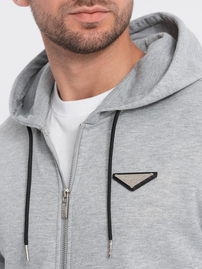Bluza męska rozpinana z kapturem - szary melanż V2 OM-SSZP-22SS-010