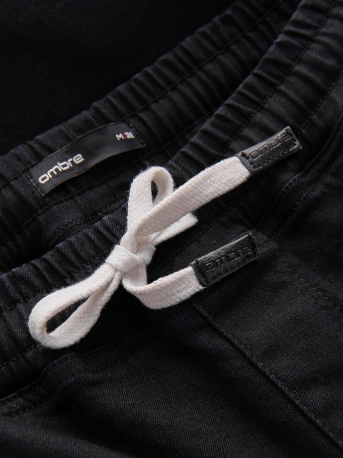 Jeansowe joggery męskie z lampasami – czarne V2 OM-PADJ-0156