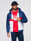 Kolorowa sportowa męska  kurtka w stylu retro – niebiesko-biała V1 OM-JALP-0296
