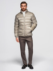 Men's quilted jacket with gloss and stand-up collar - light grey V5 OM-JALP-0218