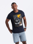 Men's printed cotton t-shirt vinyl - navy blue V2 OM-TSPT-0119