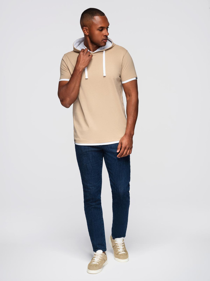 Men's SLIM FIT T-shirt with round neckline and logo - white V1 OM-TSCT-0220