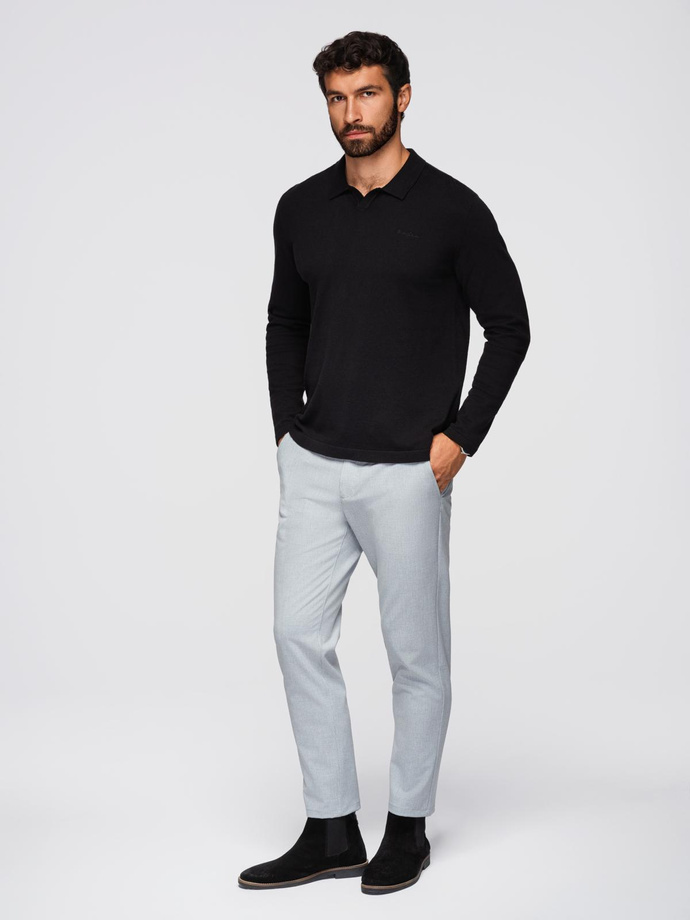 Męski sweter polo z haftem na piersi – czarny V1 OM-POLS-0140