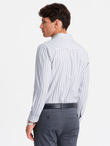 Men's REGULAR FIT shirt in white stripes with pocket - grey V1 OM-SHOS-0171