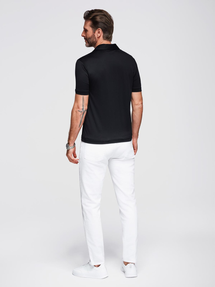 Stylish men's stretch fabric polo shirt - black V1 OM-POSS-0150