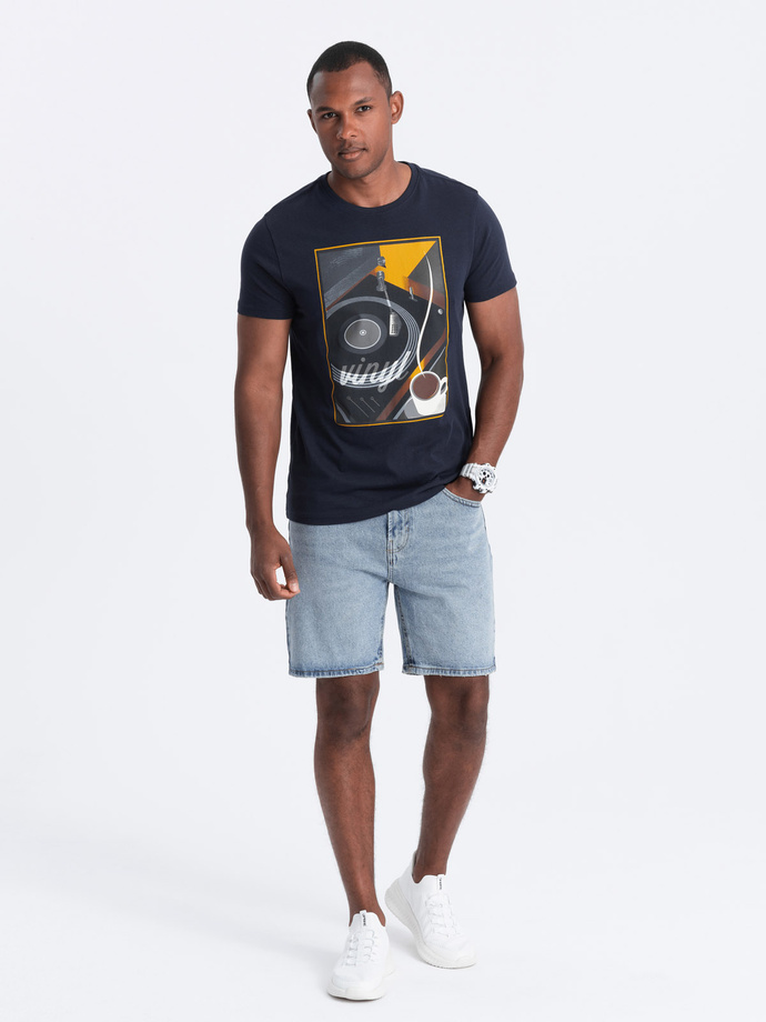 Men's printed cotton t-shirt vinyl - navy blue V2 OM-TSPT-0119
