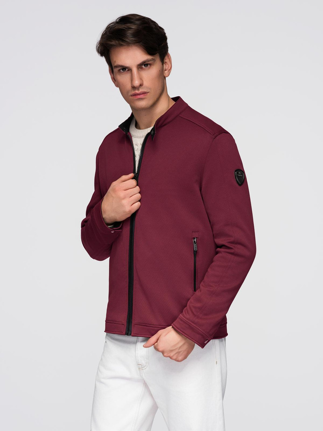 Men's structured fabric biker jacket - maroon V2 C642